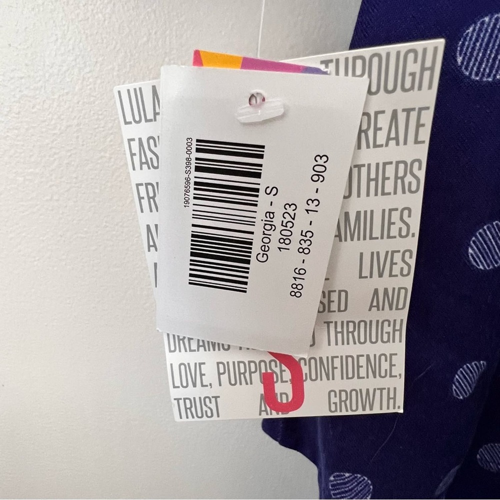 LuLaRoe Georgia Dress S Tiered Blue Polka Dot NWT - Picture 6 of 8